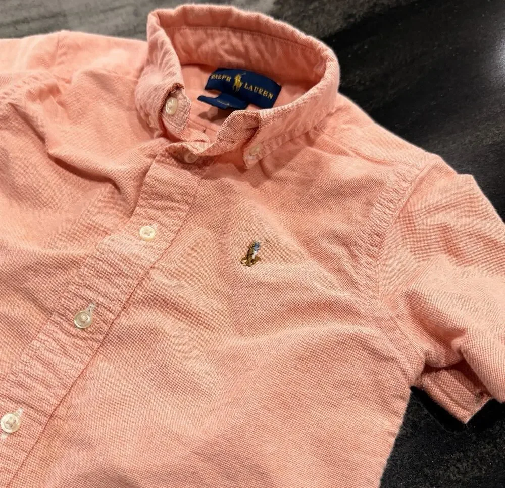 Ralph Lauren Boys Oxford Button Up Shirt Pink Size 4 Pony Logo